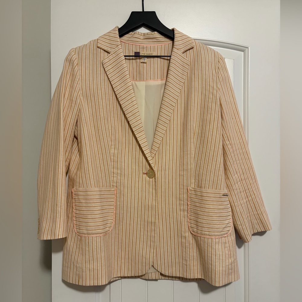 Ted Baker Pink and Cream Striped Linen Blazer
